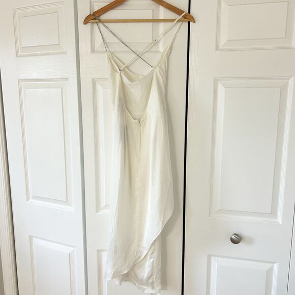 NWT Michael Costello x REVOLVE Tessa Ivory Satin Drape Midi Dress Size M - Picture 6 of 10